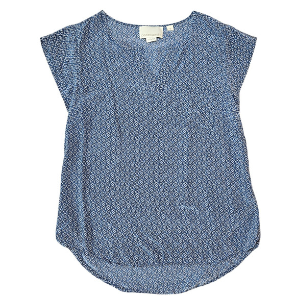 Cynthia Rowley Womens size S 100% Silk Blue Geo Print Top Boho Elevated Career - Picture 1 of 12